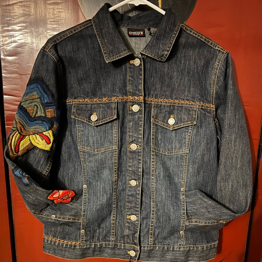 Chicos Embroidered Jean Jacket, 15 plus years old. Size 1.